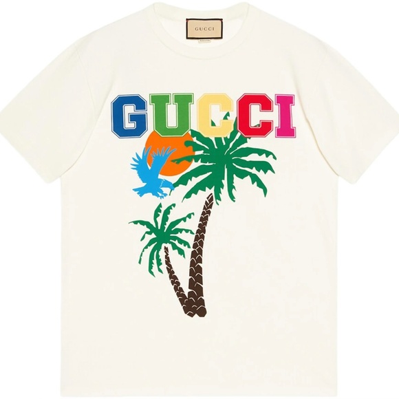 Gucci Cotton jersey T-shirt with palm tree print 'White'